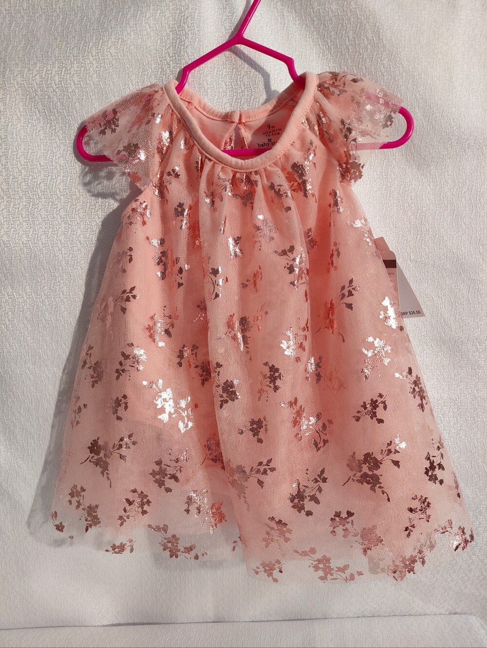 Baby Starters Sparkling Peach Floral Tulle Dress for Baby Girls Sz 9 Months